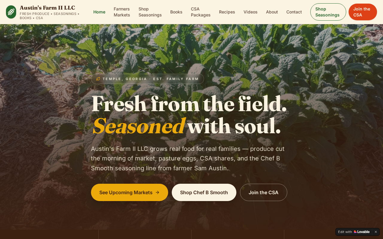 Austin's Farm II website snapshot