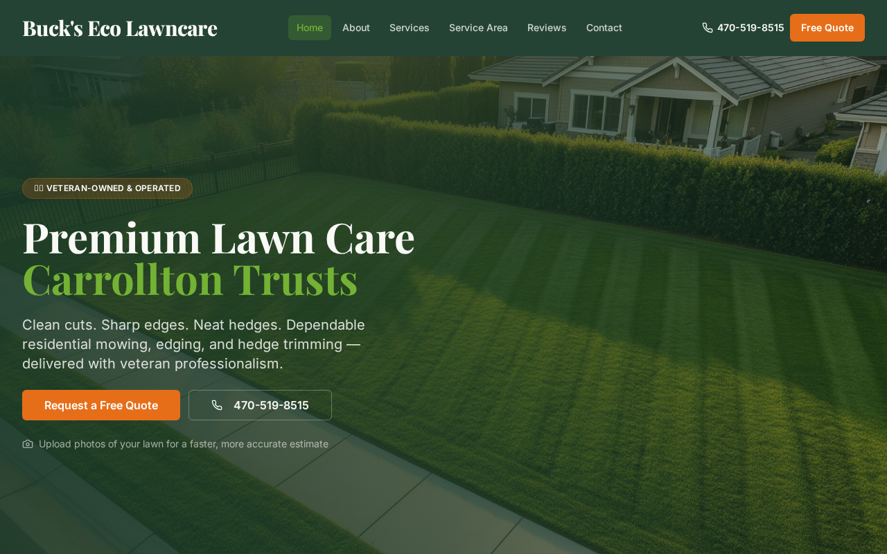 Buck's Eco Lawncare & Hauling Solutions website snapshot